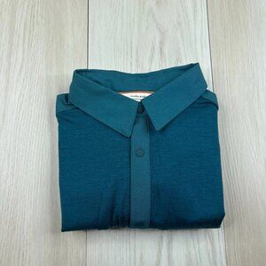 Icebreaker Mens Teal Green Merino Wool Long Sleeve Button Up Hike Shirt Size M